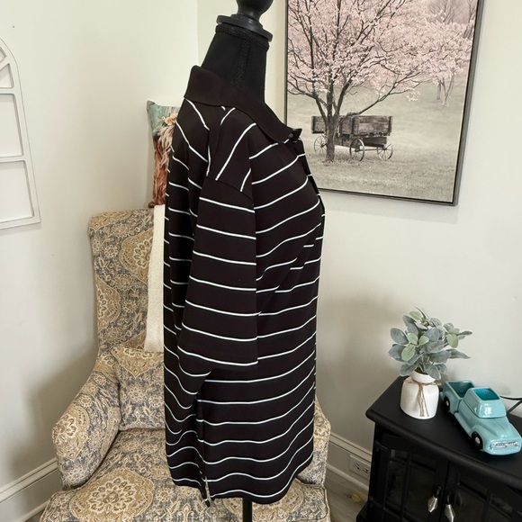 PGA Tour Black and White Striped Polo Shirt Classic Knit - Picture 5 of 5